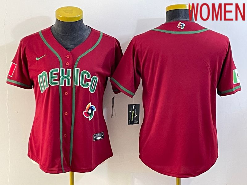 Women 2023 World Cub Mexico Blank Red Nike MLB Jersey3->women mlb jersey->Women Jersey